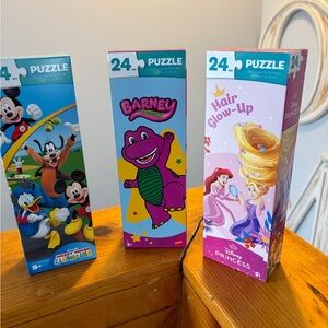 Mattel Blue, Purple & Pink Disney, Barney and Princess 24-Piece Puzzle Set